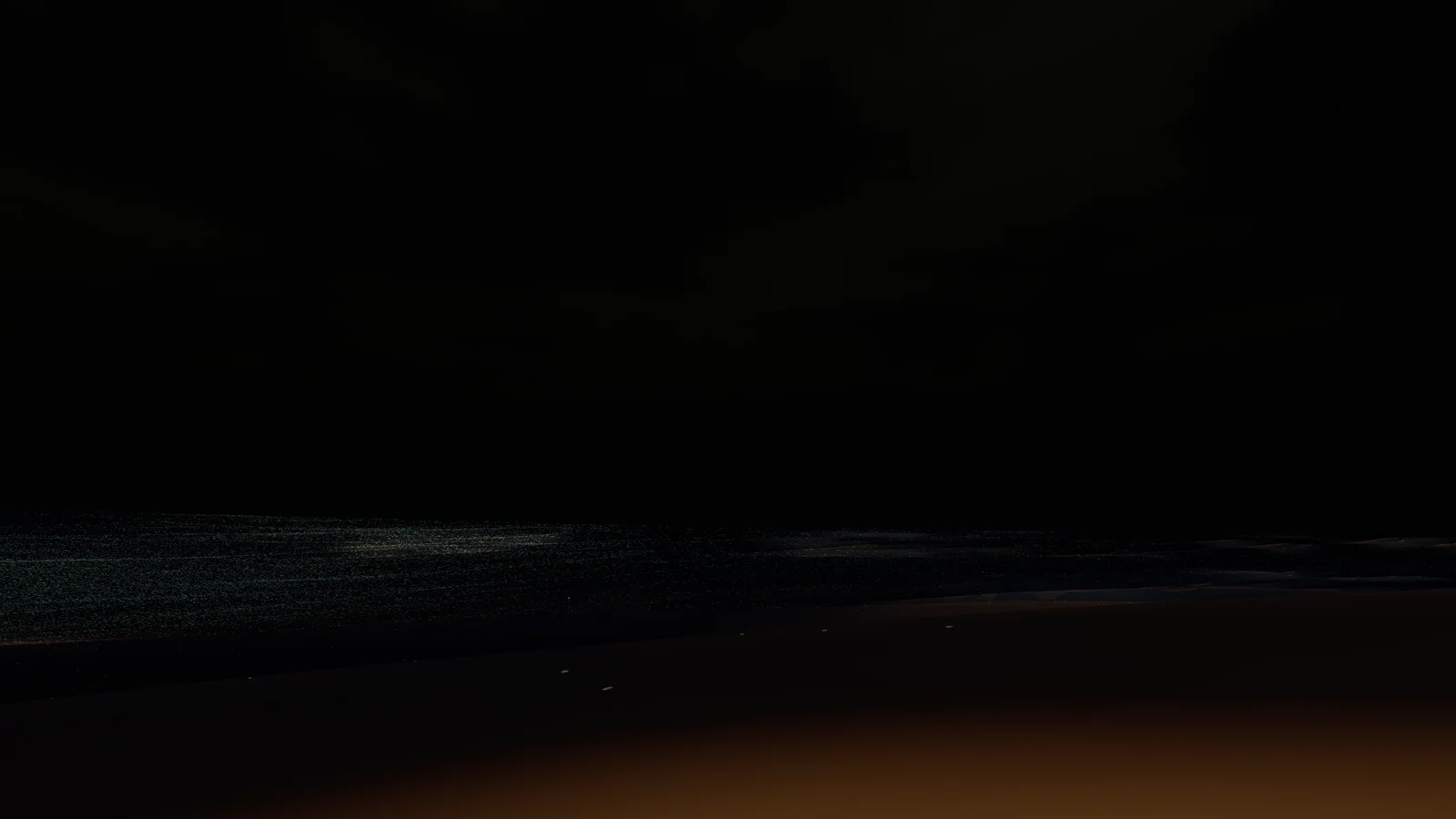 A dark horizon with a faint luminous band of pale specks where the dense present sits.